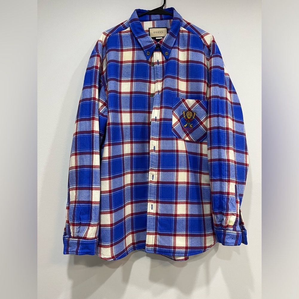 Men’s GUCCI wool plaid button shirt